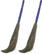 Spark and Bright Natural Grass Broom Pack Of 2 (Multicolor)