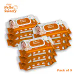 UNIJOY Hello Sweety Baby Wet Wipe Enriched with Vitamin E | Each 80 wipes - Set of 9 |98% Water Base | New Born Baby Wet Wipes