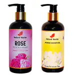 Natural Nectar Rose+Jasmine Shower Gel with Single Pump, Essential Oils, Vitamin-c, Aloevera extract and tea - Natural Body Wash for Men and Women - Paraben and Silicon Free - Pack of 2