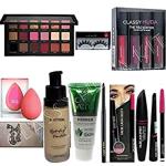CLASSYHUDA PROFESSIONAL BLENDER, FOUNDATION, PRIMER, KAJAL, EYELINER, MASCARA, EYEBROW PENCIL, EYESHADOW, EYELASHES, MINI MATTE LIPSTICK. COMBO [PACK OF 10]