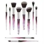 Glamour BEAUTY Transparent Plastic Handle Essential Make-up Brushes Kit for Powder Liquid Cream Cosmetics Blending Blush Concealer (Purple) - 10 Piece Set