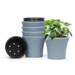 Livzing 9 Inch Self Watering Pot-Plastic Flower Pot-Gamla Planter Pot-Modern Decorative Planter Perfect for Indoor-Outdoor-Balcony-Garden-Living Room-Home-Grey(Pack of 5)