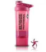 Zyro Bolt Professional Protein Shaker Bottle with 2 Storage Compartments - Shaker for Protein Shake and Gift for Men & Women BCAAs & BPA Free, 600 Ml Shaker bottle (Color-Pink, Plastic, Pack of 1)