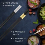 Hichaki 2 Pairs Dot White & Plastic Gold Reusable Alloy Chopsticks | Dishwasher Safe | Lightweight & Easy to Use