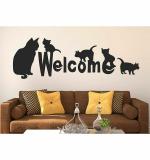 WOLPEP Multicolor Vinyl Welcome with Cute Cats Wall Sticker