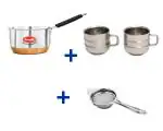 Swastik Housewares 4 Pcs Combo of Copper Bottom Sauce Pan-1L, Kit kat Tea Cups-2Pcs & Strainer-1Pc