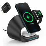 Sevenaire MagCharge D1800 3-in-1 Wireless Charging Dock (Black with 18W Adapter) l Wireless Android Charger l iPhone Charger