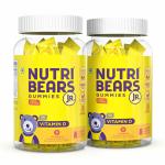 NutriBears Vitamin D Gummies for Kids and Adults (60 Gummy Chewable, Pack of 2, Lemon Flavour) 400 IU Per Gummy, Promotes Positive Mood and Enhances Calcium Absorption, Vegetarian Supplement