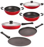 Nirlon Aluminium Red, Black Standard Non-Stick Cookware Set - Ft12Ctfp12Kd12-14Ac (Pack Of 6)