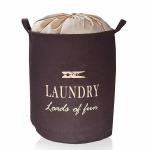 Yellow Weaves Laundry Basket for dirty clothes, Folding Round Laundry Bag (50 Ltr) Cotton, Brown