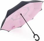 SKYTONE Double Layer Inverted Reversible No Drip Umbrella with C Shape Handle PINK