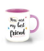 Whats Your Kick Friends Theme You Are My Best Friend Design Printed Pink Ceramic Coffee and Tea Mug 325 ml