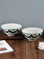 VarEesha's Aztec Green Black Ceramic Small Serving Bowls Set of Two Serveware Serving Bowls Serving Dishes