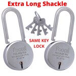 Foora Long Lock with Same Key, Common Key Locks, 2 Lock with Single Key, Link Steel Double Locking, 8 Lever Padlock for Door, Gate, Shutter, Home Silver Finish
