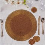 CANVASS Decorative 14 Inches Round Handmade Beaded Copper/Bronze/Brown Round Placemat Perfect for Central Table (36 cms, Dia - 14