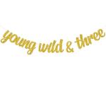 Festiko Young Wild, Three Birthday Banner Happy 3rd Birthday Photo Props Decorations For Boys Girls Three Years Old 3rd Birthday Party Banner Supplies