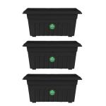 TrustBasket UV Treated Rectangular Plastic Planter (16 inches) - Black Color- Set of 3