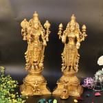 ARTVARKO Handmade Brass Narayan Lakshmi Statue - 14 inch