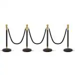 Robustt Stainless Steel Black Q Manager Barricade with Black Velvet Rope| 900mm Pillar | 1.5mtr Rope (set of 4 Pillar and 3 rope)
