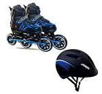 Jaspo Blue Target Adjustable 100mm Inline Skates combo With K2 Technology, L