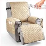 HOKIPO 100% Waterproof Quilted 1 Seater Recliner Chair Slipcovers with Side Pockets, Sand Brown (AR-4971-SBR)