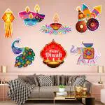 Zyozique 7 Pcs Diwali Wall Decorations Kit /Diwali CardStock CutOut, Happy Diwali Wall Sticker