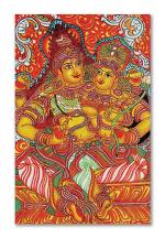 Tamatina Multicolor Kerala Mural Art Shiva And Parvati Unframed Art Canvas Painting - 24X16 Inch