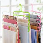 Sui Generis New 5 Layer Multipurpose Multi-Layer Hangers for Clothes | Shirts | Wardrobe | Ties | Pants | Space Saving | Wardrobe Organizer | Plastic Hangers, Multi Colour (Pack of 5)