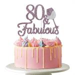 Festiko 80 Fabulous Cake Topper Happy 80th Birthday Cheers To 80 Years Cake Topper Purple Glitter