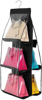 Inditradition Hanging Shelf For Purse Handbag Organizer, 6 Shelves, Foldable, Non-Woven (Black)