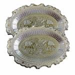 MADHULI Decorative Silver Oval Plastic Multipurpose Serving Tray 30.48 x 21.5 x 2.5 cm (Pack of 2)