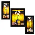 Indianara Set Of 3 Beautiful Daisies (Marguerite) Flowers In The Pot Framed Art Painting (1773Bk) Without Glass 6 X 13, 10.2 X 13, 6 X 13 Inch