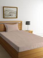 MarkHome Beige Cotton Classic Stripes 200 TC Single Fitted Sheet Set 91 cm x 183 cm