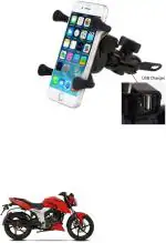 Znee Smart X-Grip Bike Mobile Charger & Phone Holder (5V-2A Black) -TVS Apache RTR 160 4V Bike Mobile Holder  (Black)