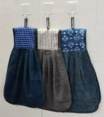 Giza COTTON Hanging Hand Towel | Wash Basin Napkin with Loop | Kitchen Sink Towel | Pack of 3 in (Navy, Brown and Blue)