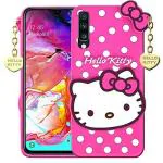 UNILORD Samsung Galaxy A70 Pink Rubber Screen Protector 3D Cute Hello Kitty Back Case Cover
