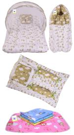 Kwitchy Combo of Baby Bedding | Bed with Net | Carry Bag | 4 Waterproof Sheets 4 Pcs Bedding Set (0-6 Months)
