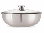 NIRLON Triply Stainless Steel Tasla with Glass Lid | 22cm | Silver (Induction and Gas Stove Friendly)