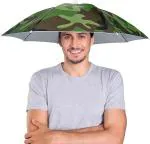 Infispace Headwear Cap Umbrella Army Color Soft Durable, Adjustable Elastic, (21) Size Fits All Ages Plastic Hat Cap Umbrella for Kids, Men/Women and Adults Rain Protection Headwear Hat Umbrella (Army) Pack of 1