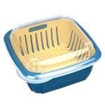 MADHAV Double Layer Drain Basket Multi-Functional Square Refrigerator Storage Box 3 in 1 Kitchen Colander Strainer Bowl Set with Lid, Plastic Kitchen Storage Basket