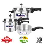 BestoFry Aluminium Pressure Cooker and Pan Combo, Pack of 3 Cookers, 2 & 3 Same Lid