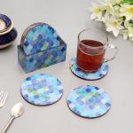DULI Set of 6 Enamel Coated Round MDF Coasters 10x10cm (BlueDrops)