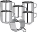 Apeiron Silver Stainless Steel Tea Cup 100 ml of Each (Pack Of 6)
