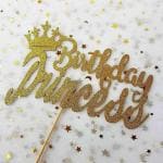 Zyozique Happy Birthday Cake Topper for Princess Birthday Zyoziques,Gold Glitter