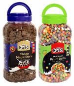 Swad Breakfast Cereal Choco Magic Stars & Fruit Balls (High Fibre Star Moon ) 2 Jars, 695 g