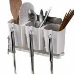 Zeinwap Magic Sticker Series Self-Adhesive Wall Mounted Cutlery Holder for Kitchen with Drip Tray (White)