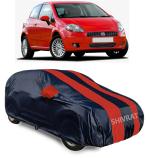 SHIVRAT Presents All Weather Water & Heat Resistant Car Body Cover Compatible With Fiat Grande Punto Variants_Red Stripes With Mirror