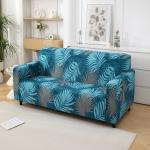HOKIPO 2 Seater Sofa Cover Fully Covered 140 GSM, Sea Blue Tropical Leaves