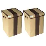 Unicrafts Laundry Bag for Clothes 68 L Laundry Basket With Lid Durable and Collapsible Laundry storage Bag with Side Handles Clothes & Toys Storage Foldable Laundry Bag for Dirty Clothes Combo Pack of 2 Pc (Beige-Brown)