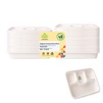 Shrayati Disposable Bagasse Plates -10INCH, 25 Pcs Pack, 4 Compartment, Pack of 1, Rectangle Disposable Plates, Sugarcane Paper Plates, Disposable Plates for Parties, Use and Throw Plates, Eco-Friendly